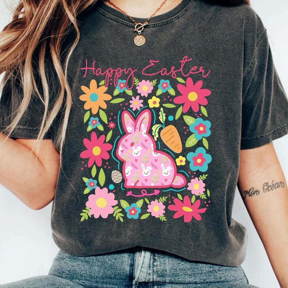 Boho Easter Bunny T-Shirt, Happy Easter Shirt, Floral Easter Gift
